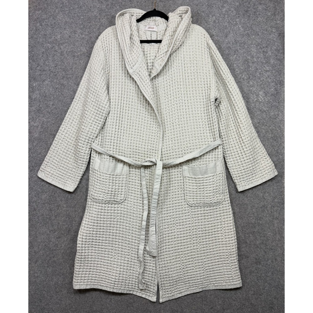Onsen Supima Waffle Bath Robe Oatmeal Size Medium M Resort Hooded